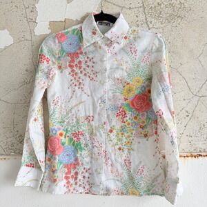 Vtg Floral Shirt‎ Button Down Top Retro Botanical Womens S Schrader Sport NY